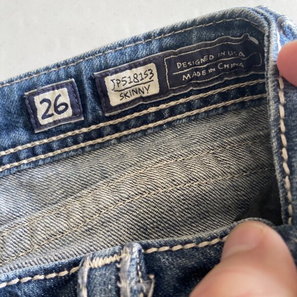 Miss Me Womens 26X32  Blue Denim Jeans Skinny Stretch Fleur De Lis - Picture 5 of 8